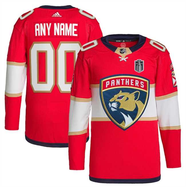 Mens Florida Panthers Custom Red 2024 Stanley Cup Final Patch Stitched Jersey